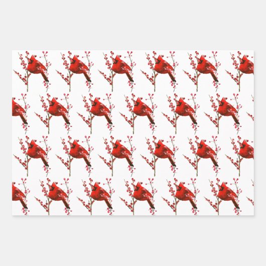 レッド（鳥）ショウジョウコウカンチョウクリスマス、冬の休日 ラッピングペーパーシート (正面)