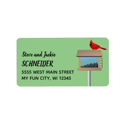 レッド(鳥)ショウジョウコウカンチョウシッティングオンバードフィーダ住所 シール (正面)