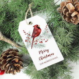 レッド（鳥）ショウジョウコウカンチョウスノウィーパインブランチクリスマス ギフトタグ