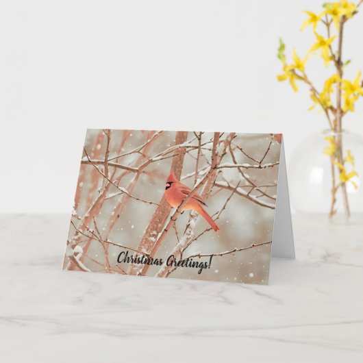 レッド(鳥)ショウジョウコウカンチョウスノーバードアートクリスマスホリデーカード カード (黄色い花)