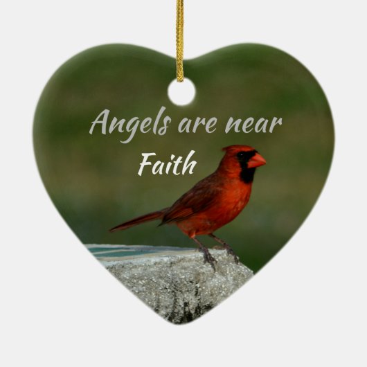 レッド(鳥)ショウジョウコウカンチョウセラミック記念ハートオーナメント セラミックオーナメント (裏面)