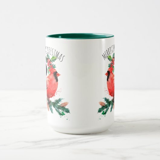 レッド(鳥)ショウジョウコウカンチョウハッピーニューイヤー&メリークリスマス マグカップ (中央)