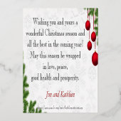 レッド(鳥)ショウジョウコウカンチョウハッピーホリデイズフォイルグリーティングカード 箔招待状 (裏面)