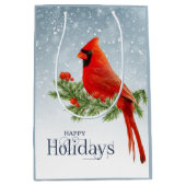 レッド（鳥）ショウジョウコウカンチョウハッピーホリデーズ抱き枕 ミディアムペーパーバッグ (正面)