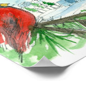 レッド(鳥)ショウジョウコウカンチョウバーズウィンタースノーヴィレッジ絵画ズ ポスター (角)