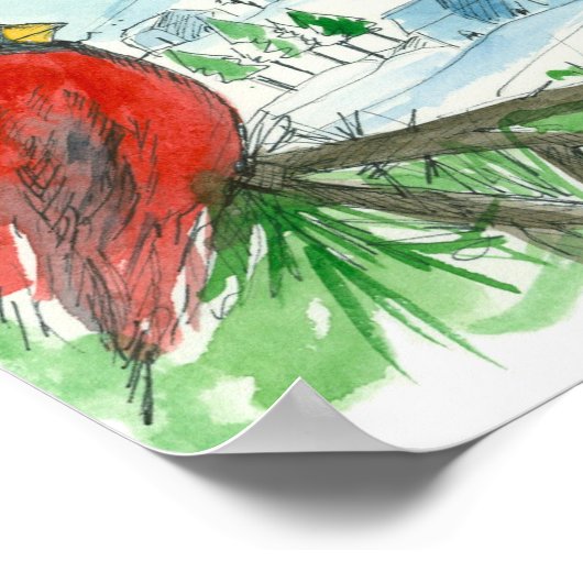 レッド(鳥)ショウジョウコウカンチョウバーズウィンタースノーヴィレッジ絵画ズ ポスター (角)