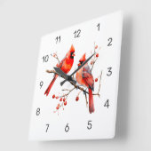 レッド（鳥）ショウジョウコウカンチョウバーズオンホリーツリーブランチ スクエア壁時計 (傾斜)