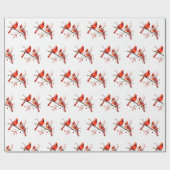 レッド（鳥）ショウジョウコウカンチョウバーズオンホリーツリーブランチ ラッピングペーパー (フラット)