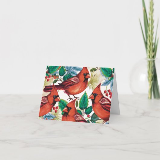 レッド（鳥）ショウジョウコウカンチョウバーズクリスマスウィンターホリデー サンキューカード (正面)