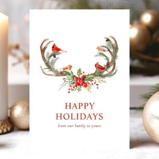 レッド(鳥)ショウジョウコウカンチョウバーズハッピーホリデーズディアー〔雄ジカの〕枝角 シーズンカード