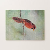 レッド（鳥）ショウジョウコウカンチョウバードオンザブランチアートパズル ジグソーパズル (横)