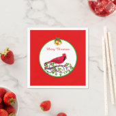 レッド(鳥)ショウジョウコウカンチョウバードオンツリーブランチ スタンダードカクテルナプキン (インサイチュ)