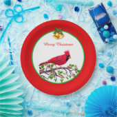 レッド（鳥）ショウジョウコウカンチョウバードオンツリーブランチ ペーパープレート (パーティー)