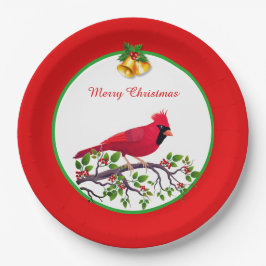 レッド（鳥）ショウジョウコウカンチョウバードオンツリーブランチ ペーパープレート