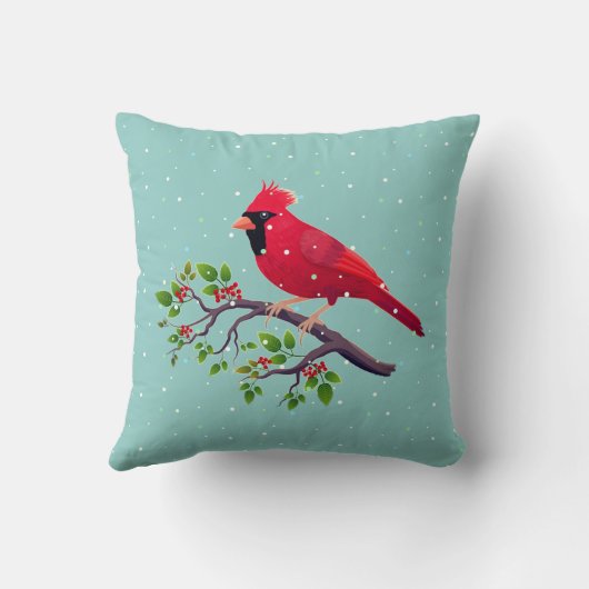 レッド(鳥)ショウジョウコウカンチョウバードオンティール(緑がかった色) クッション (裏面)