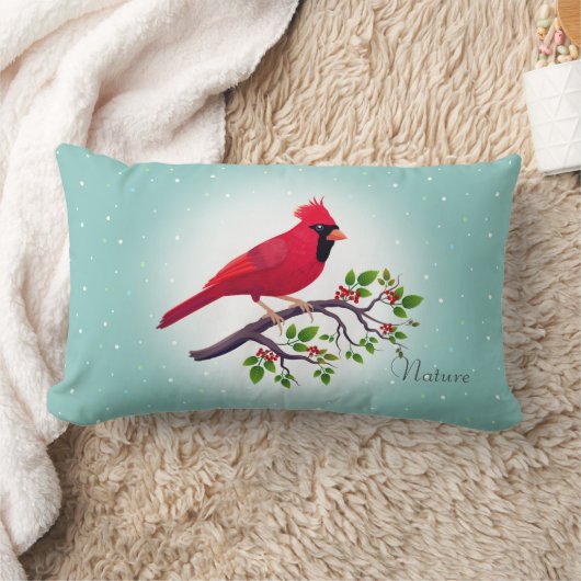 レッド(鳥)ショウジョウコウカンチョウバードオンティール(緑がかった色) ランバークッション (ブランケット)
