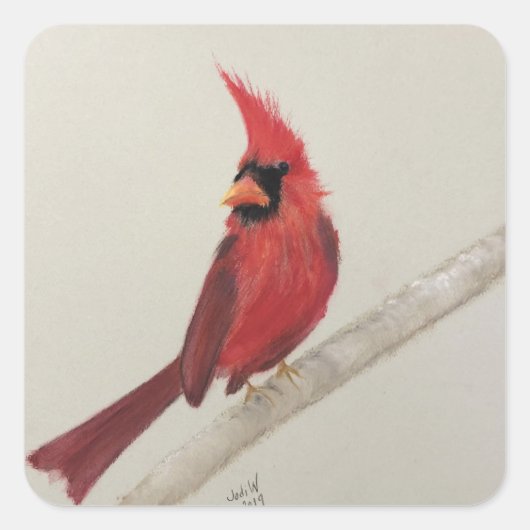 レッド（鳥）ショウジョウコウカンチョウバードシールオリジナルのアートワーク スクエアシール (正面)