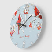 レッド（鳥）ショウジョウコウカンチョウバードツリースノークリスマス ラージ壁時計 (傾斜)