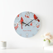レッド（鳥）ショウジョウコウカンチョウバードツリースノークリスマス ラージ壁時計 (ホーム)