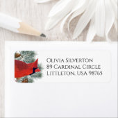 レッド(鳥)ショウジョウコウカンチョウバードパインツリーウィンター差出人住所 ラベル (インサイチュ)