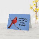 レッド(鳥)ショウジョウコウカンチョウバードブルースカイ誕生日カード カード (黄色い花)