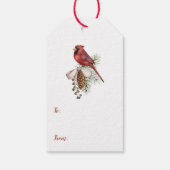 レッド(鳥)ショウジョウコウカンチョウパインブランチパインコーンクリスマス ギフトタグ (裏面)