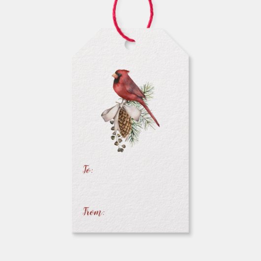レッド(鳥)ショウジョウコウカンチョウパインブランチパインコーンクリスマス ギフトタグ (裏面)