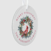 レッド（鳥）ショウジョウコウカンチョウパインリースメリークリスマス オーナメント (正面)