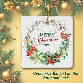 レッド（鳥）ショウジョウコウカンチョウホリデイリース セラミックオーナメント