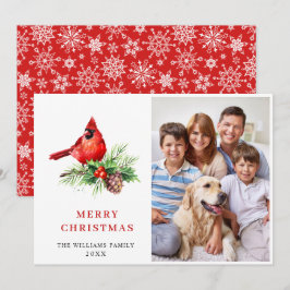 レッド（鳥）ショウジョウコウカンチョウホリーベリークリスマスグリーティングフォト シーズンカード