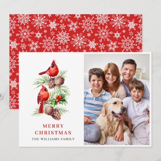 レッド（鳥）ショウジョウコウカンチョウホリーベリークリスマスグリーティングフォト シーズンカード (正面/裏面)