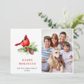 レッド（鳥）ショウジョウコウカンチョウホリーベリークリスマスグリーティングフォト シーズンカード (スタンド正面)