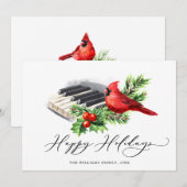 レッド（鳥）ショウジョウコウカンチョウホリーベリークリスマスグリーティング シーズンカード (正面/裏面)