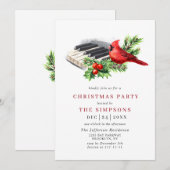 レッド（鳥）ショウジョウコウカンチョウホリーベリークリスマスホリデーパーティー 招待状 (正面/裏面)