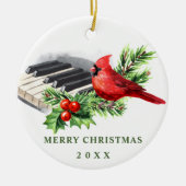 レッド（鳥）ショウジョウコウカンチョウホリーベリークリスマスホリデー セラミックオーナメント (正面)