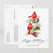 レッド(鳥)ショウジョウコウカンチョウホリーベリークリスマスホリデー ポストカード (正面/裏面)