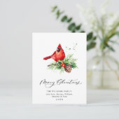 レッド（鳥）ショウジョウコウカンチョウホリーベリークリスマスホリデー ポストカード (スタンド正面)