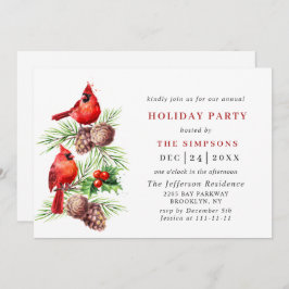 レッド（鳥）ショウジョウコウカンチョウホリーベリーホリデークリスマスパーティー 招待状