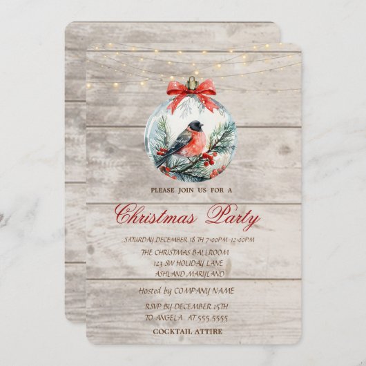レッド(鳥)ショウジョウコウカンチョウホリーベリーボールクリスマス企業の 招待状 (正面/裏面)