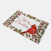 レッド(鳥)ショウジョウコウカンチョウホリー&レッドベリーメリークリスマス ドアマット (アングル)