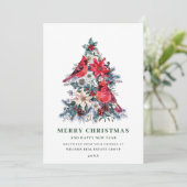 レッド（鳥）ショウジョウコウカンチョウポインセティアホリーベリー企業のツリー シーズンカード (スタンド正面)