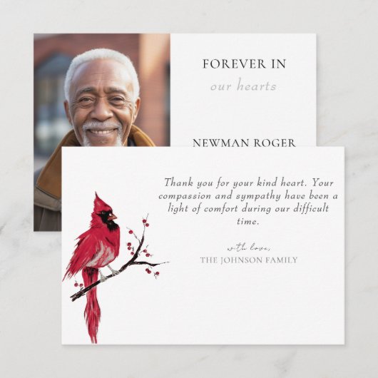 レッド(鳥)ショウジョウコウカンチョウメモリアル写真サンキューカード サンキューカード (正面/裏面)