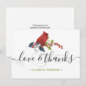 レッド(鳥)ショウジョウコウカンチョウモダンスクリプトラブ&ホリ感謝していデー サンキューカード (正面/裏面)
