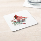 レッド(鳥)ショウジョウコウカンチョウユーカリプトゥスレッドベリークリスマス スクエアペーパーコースター (アングル)