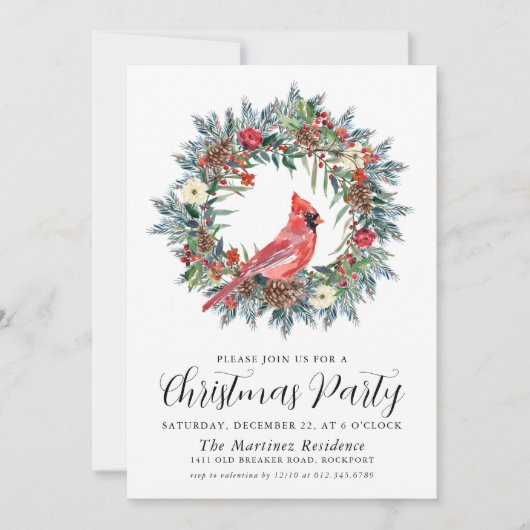レッド(鳥)ショウジョウコウカンチョウリースクリスマスパーティー 招待状 (正面)