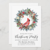 レッド(鳥)ショウジョウコウカンチョウリースクリスマスパーティー 招待状 (正面/裏面)