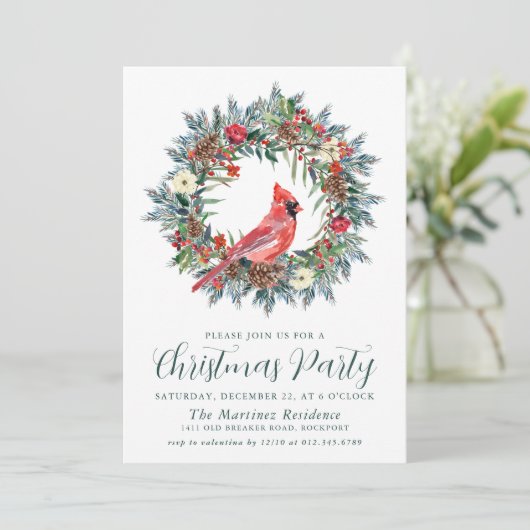 レッド(鳥)ショウジョウコウカンチョウリースクリスマスパーティー 招待状 (スタンド正面)