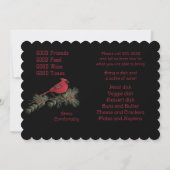 レッド（鳥）ショウジョウコウカンチョウリースクリスマスポット幸運の夕食 招待状 (裏面)