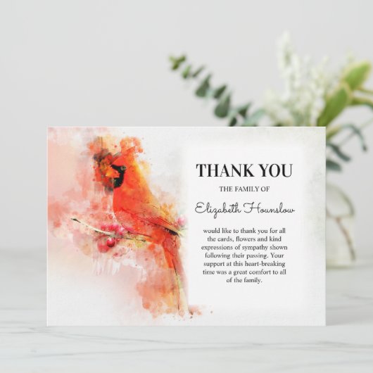 レッド(鳥)ショウジョウコウカンチョウ悔やみや弔慰葬儀 サンキューカード (スタンド正面)