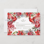 レッド（鳥）ショウジョウコウカンチョウ結婚クリスマス 出欠カード (正面)